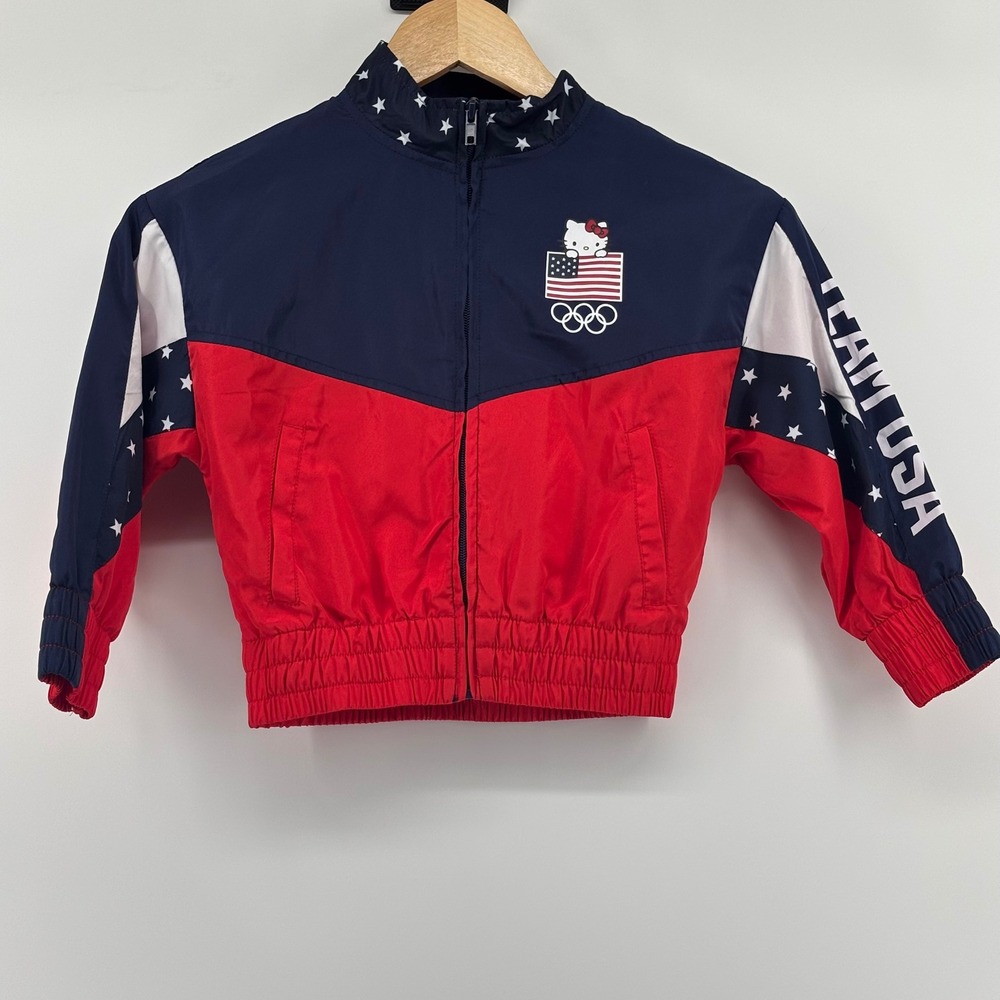 Hello Kitty Team USA Windbreaker Kids XS 4/5 Red Blue Olympic Track Jacket